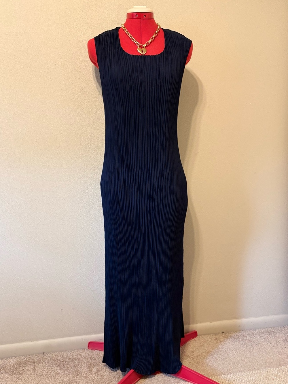 Alquema Smash Pocket Dark Blue Sleeveless Crinkle Sleeveless Midi Size 1 Medium